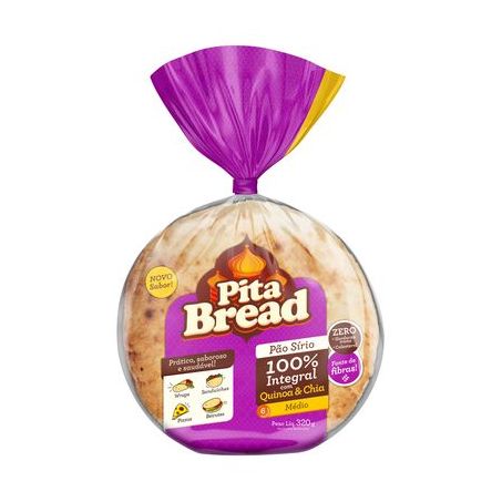 Pão sírio médio integral quinoa & chia pita bread