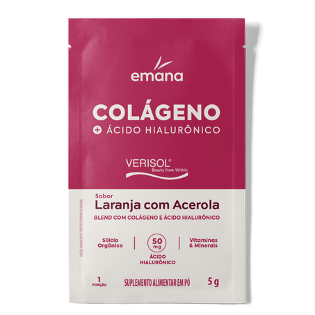 SACHE COLÁGENO + ÁCIDO HIALURÔNICO LARANJA COM ACEROLA 5G - EMANA