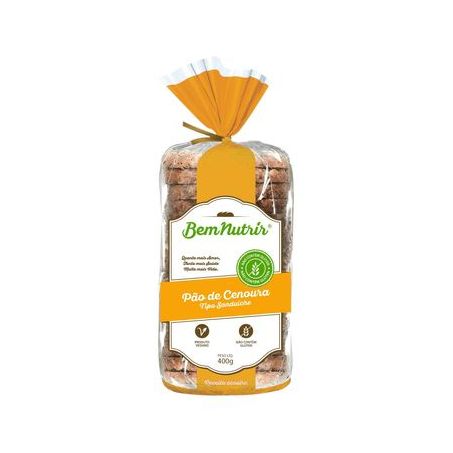 Pão de Cenoura Bemnutrir Tipo Sanduíche Sem Glúten Sem Lactose Vegano 400g