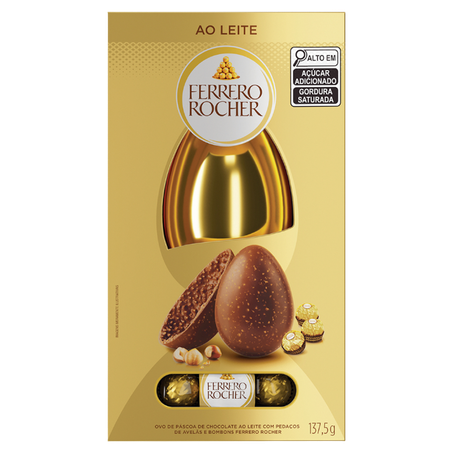 Ovo de Páscoa ao Leite com Pedaços de Avelãs e Bombons Ferrero Rocher Caixa 137,5g