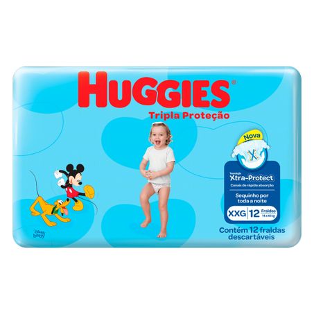 FRALDA DESCARTÁVEL INFANTIL HUGGIES TRIPLA PROTEÇÃO XXG COM 12 UNIDADES