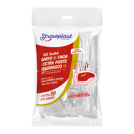 Kit box 10facas+10garfos branco strawplast 657