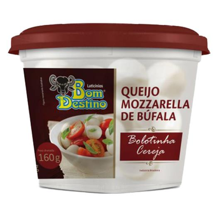 Queijo Mozzarella de Búfala Bom Destino Zero Lactose Bolotinha Cereja Embalagem 160G