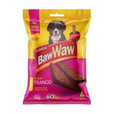Bifinho Para Cães Baw Waw Frango Adultos de Todas As Raças Embalagem 50G