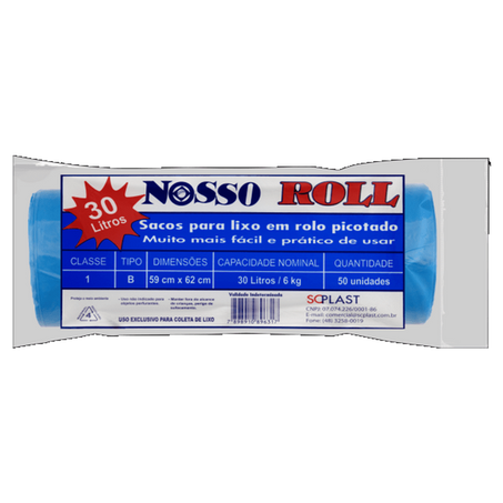 SACO LIXO AZUL ECON NOSSO ROLL 30LT C/10
