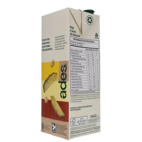 Bebida a Base de Soja Ades Sabor Abacaxi Caixa 1lt 360-23