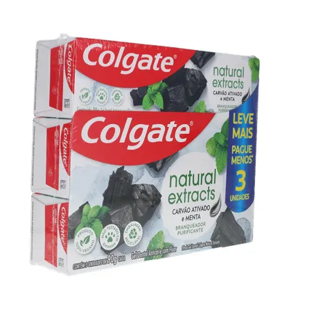 Creme Dental Colgate Natural Extractus Carvão Menta 90G com 3 Unidades 360-32