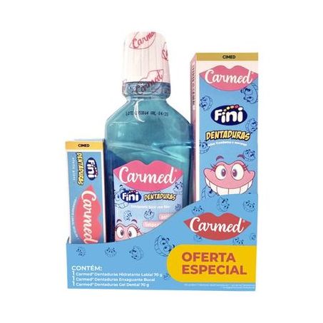 KIT CARMED OFERTA ESPECIAL 1 GEL DENTAL CARMED 70G + 1 HIDRATANTE LABIAL CARMED 10G + 1 ENXAGUANTE BUCAL CARMED DENTADURA 250ML
