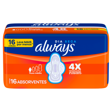 Absorvente com Abas Dia Seca Always Pacote 16 Unidades Leve Mais Pague Menos