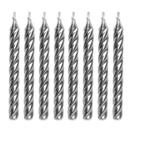 Vela Silver espiral prateado com 8 unid.