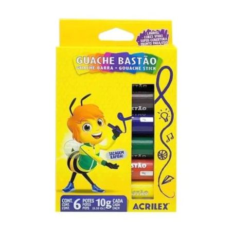 TINTA GUACHE ACRILEX BASTÃO METALLIC 6 CORES