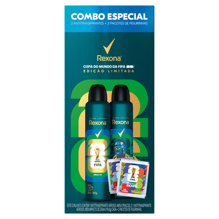 Kit Desodorante Rexona Masculino Impacto e Xtracool Vini Jr 200ml  2 Pacotes de Figurinhas Copa do Mundo Fifa 2026