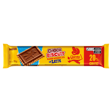 Biscoito Garoto Choco Biscuit Chocolate Ao Leite 20% Grátis 78g