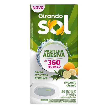 Pastilha Sanitaria Girando Sol Adesiva Encanto Citrico Com 3 Unidades 27G