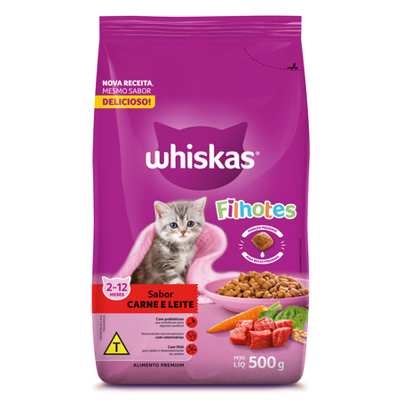 Ração Whiskas Carne e Leite Gatos Filhotes 500 g