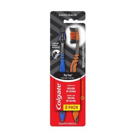 Escova dental colgate zig zag infusão de carvão macia c/ 2 und