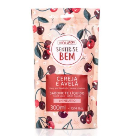 SABONETE LÍQUIDO VINI LADY 300ML REFIL CEREJA E AVELÃ
