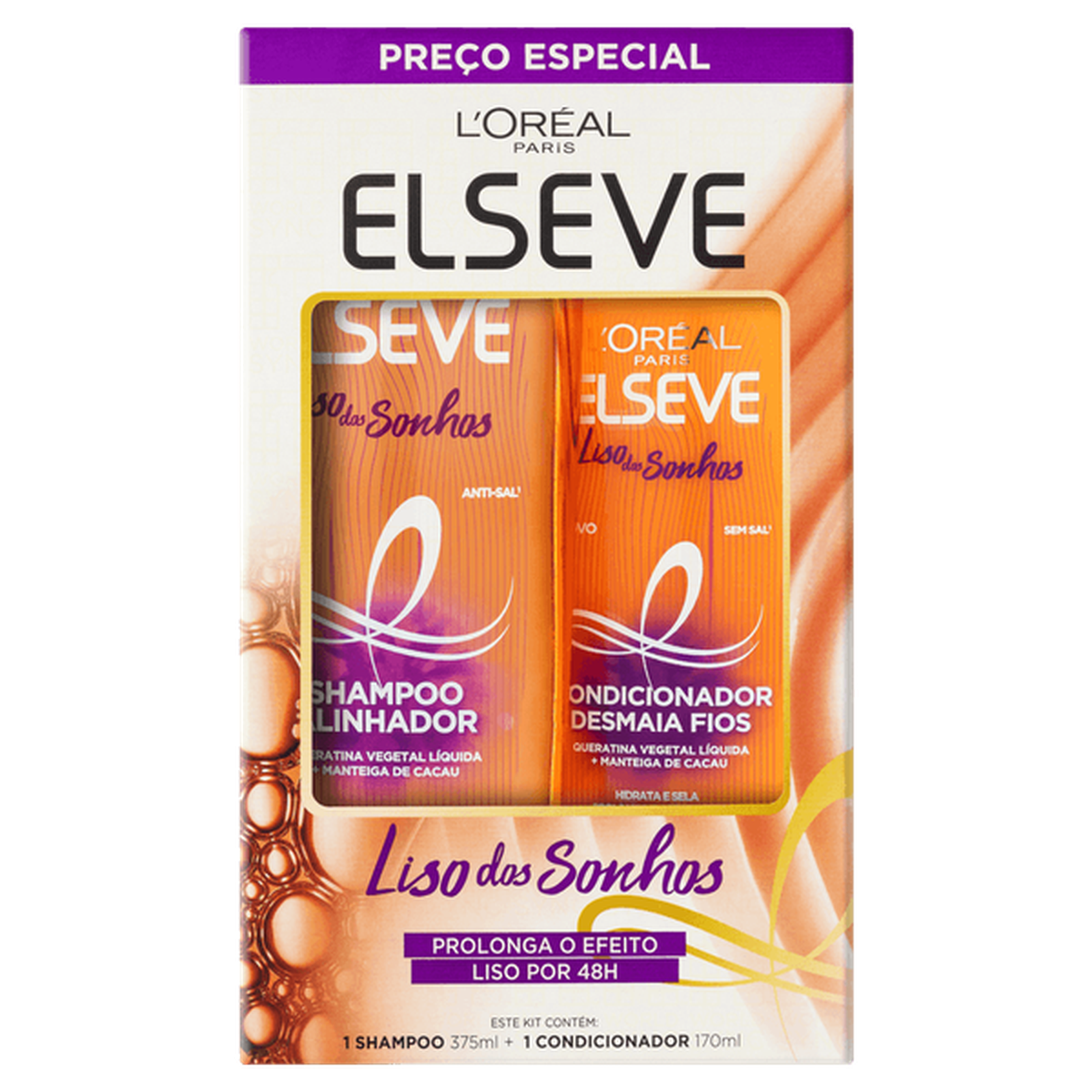 Kit Shampoo 375ml + Condicionador 170ml L'oréal Paris Liso Dos