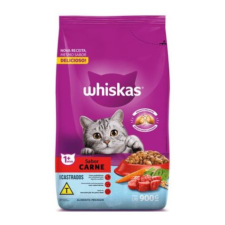 Alimento para Gatos Castrados Adultos Whiskas Carne Pacote 900gr