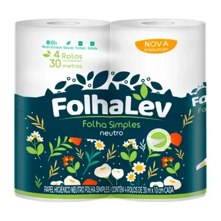 PAPEL HIGIÊNICO FOLHA SIMPLES FOLHA LEVE 30M C/4UN