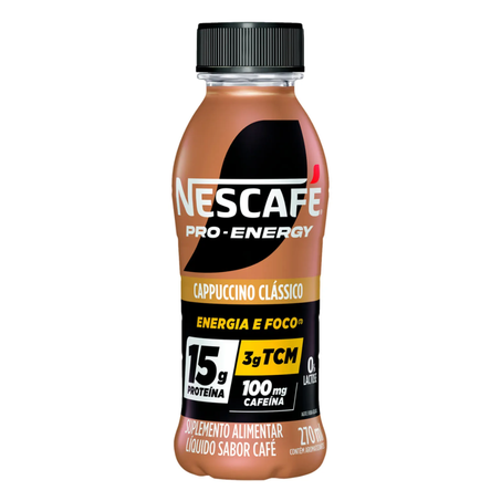 Bebida lactea nescafe pro energy 15g proteina 0 lactose 270ml capuccino classico