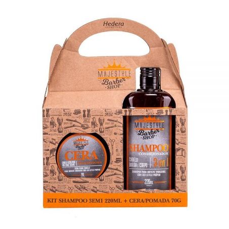 Sh Hedera 220ml Homem 3x1 Majestyle + Cera Estilizadora 70g