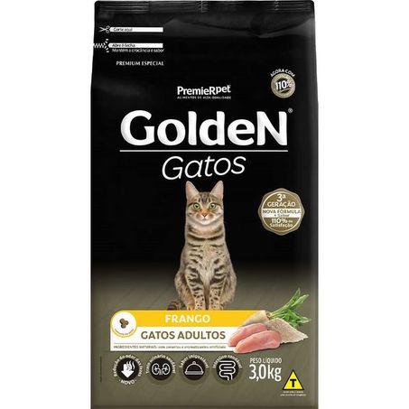 Ração Golden para Gatos Adultos Sabor Frango 3Kg