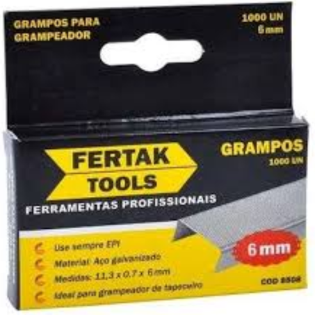 Grampo grampeador 6mm galvanizado fertak 1000un