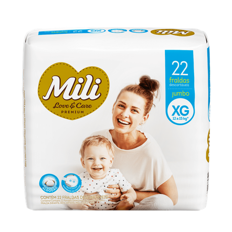 Fralda mili love e care jumbo tamanho xg 22un
