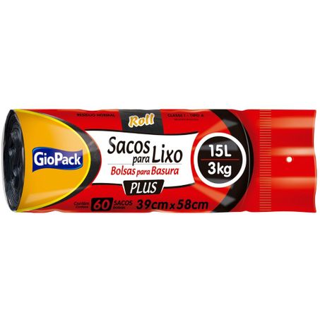Saco lixo 15l/3kg 60un plus 39x58cm giopack