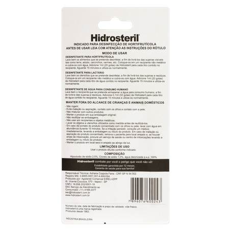 Desinfetante em Gotas para Hortifruti Hidrosteril Blister 50ml 360-3