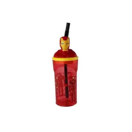 Copo infantil 3d homen ferro canudo yangzi 360ml