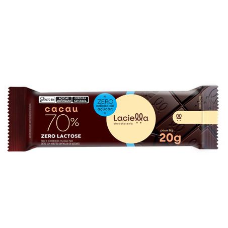 Chocolate 70% Cacau Zero Adição de Açúcar e Zero Lactose Laciella 20g