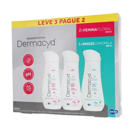 KIT SABONETE ÍNTIMO LÍQUIDO DERMACYD BREEZE CAMOMILA 200ML + 2 UNIDADE FEMININA FLORAL 200ML LEVE 3 PAGUE 2 360-2