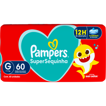 FRALDA DESCARTÁVEL INFANTIL PAMPERS SUPER SEQUINHA G PACOTE C/60UNID