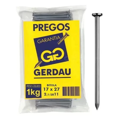 Prego 17x27 2.1/2x11 c/cab dupla 1kg gerdau