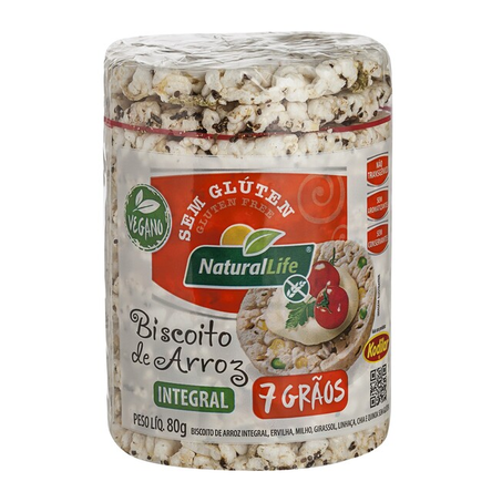 Biscoito de Arroz 7 Grãos Vegano Integral Kodilar Natural Life Sem Glúten 80g