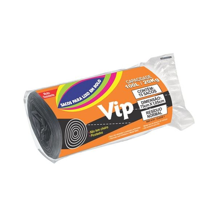 SACO PARA LIXO VIP ROLO 100L COM 15UN