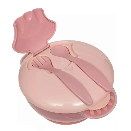KIT BUBA REFEIÇÃO INFANTIL COMPARTIMENTO/TALHER ROSA 3 PEÇA