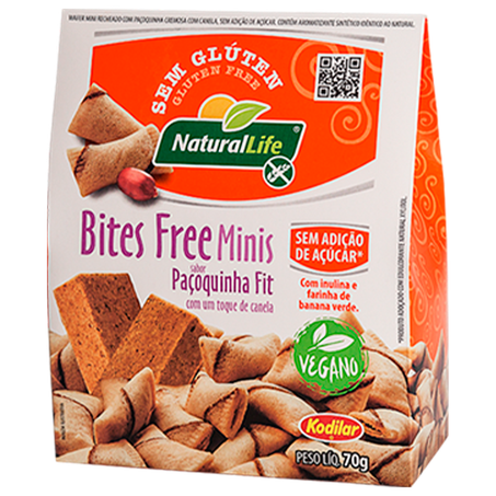Biscoito Wafer Natural Life Bites Free Minis Sabor Paçoquinha Fit Com Um Toque de Canela Vegano Sem Glúten 70g