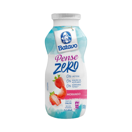 Bebida Láctea Fermentada Morango Zero Lactose Batavo Pense Zero 170g