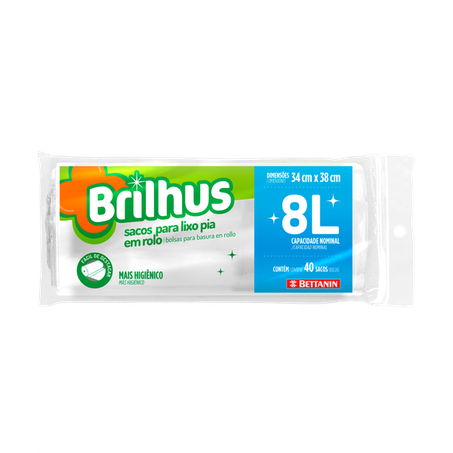 Saco Lixo Bettanin Brilhus 40un 8l Rolo