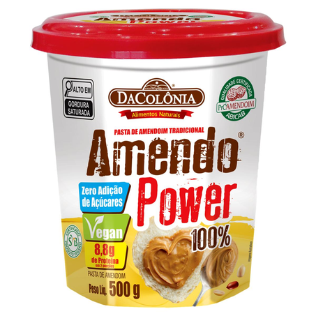 Pasta de Amendoim DaColônia 500g - Amendo Power - Zero Açúcar - Tradicional