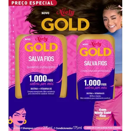 Kit shampoo e condicionador salva fios niely gold 450ml