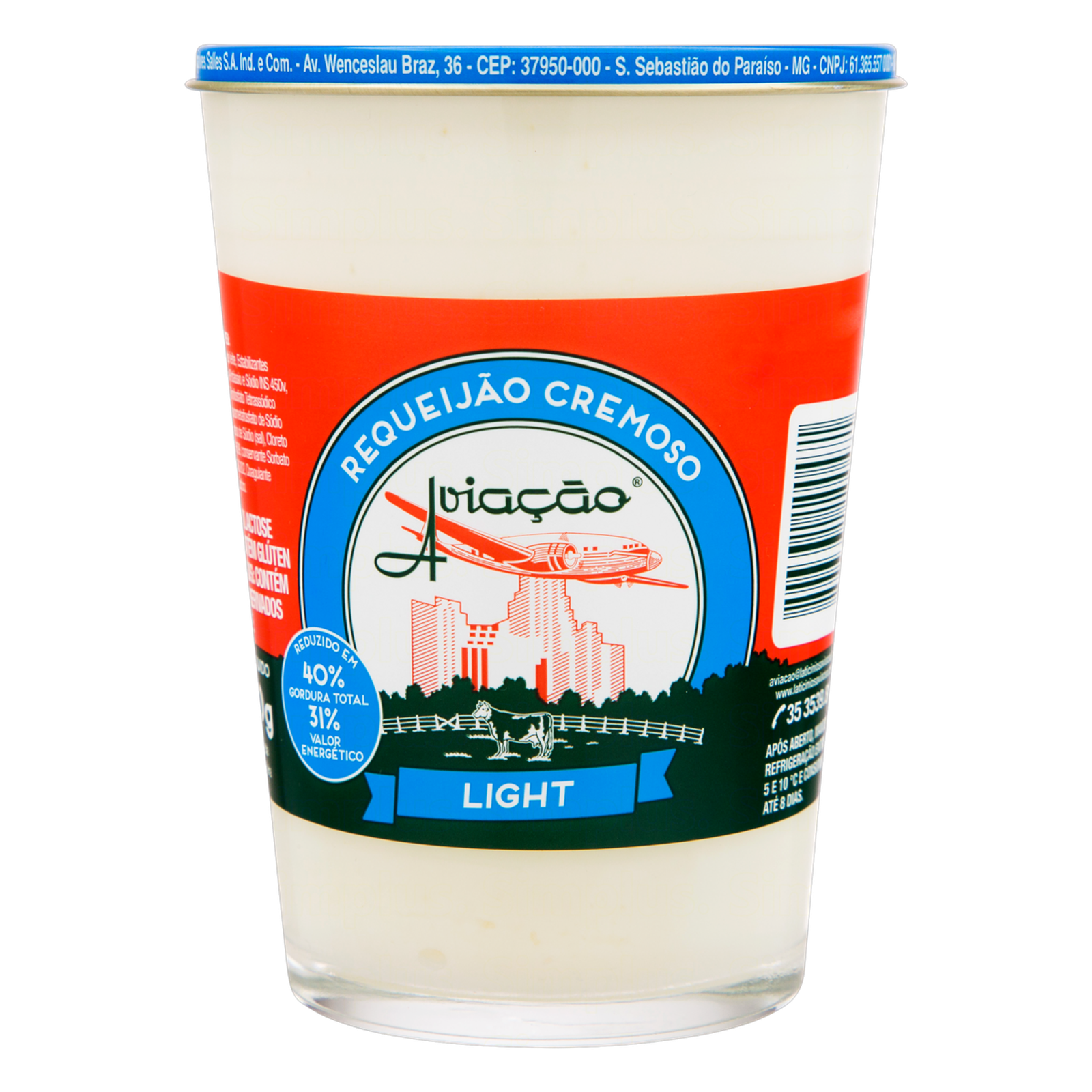 Requeijão Aviação Cremoso Light Copo 250G