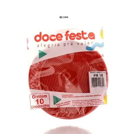 PRATO DESCARTAVEL DOCE FESTA 15CM 10UN VERMELHO