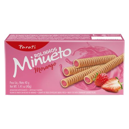 Rolinhos de wafer recheio morango minueto
