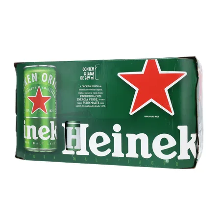 Cerveja Lager Heineken Puro Malte Lata 269ml - Pacote com 8un - 2.1lt 360-20