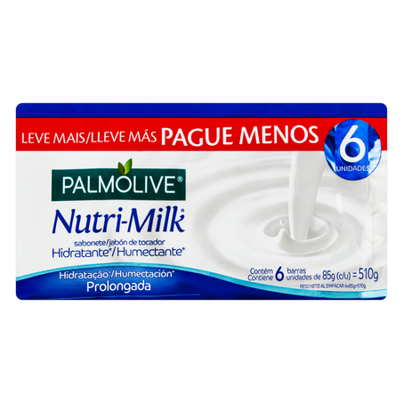 Pack Sabonete em Barra Hidratante Palmolive Nutri-Milk Envoltório 510g 6 Unidades de 85g
