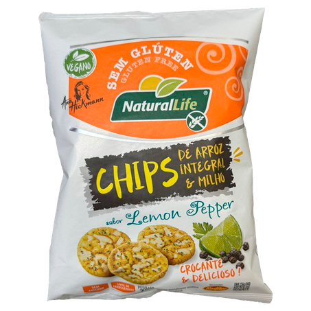 Chips de Arroz Integral e Milho Natural Life Sabor Lemon Pepper Vegano Sem Glúten 70g